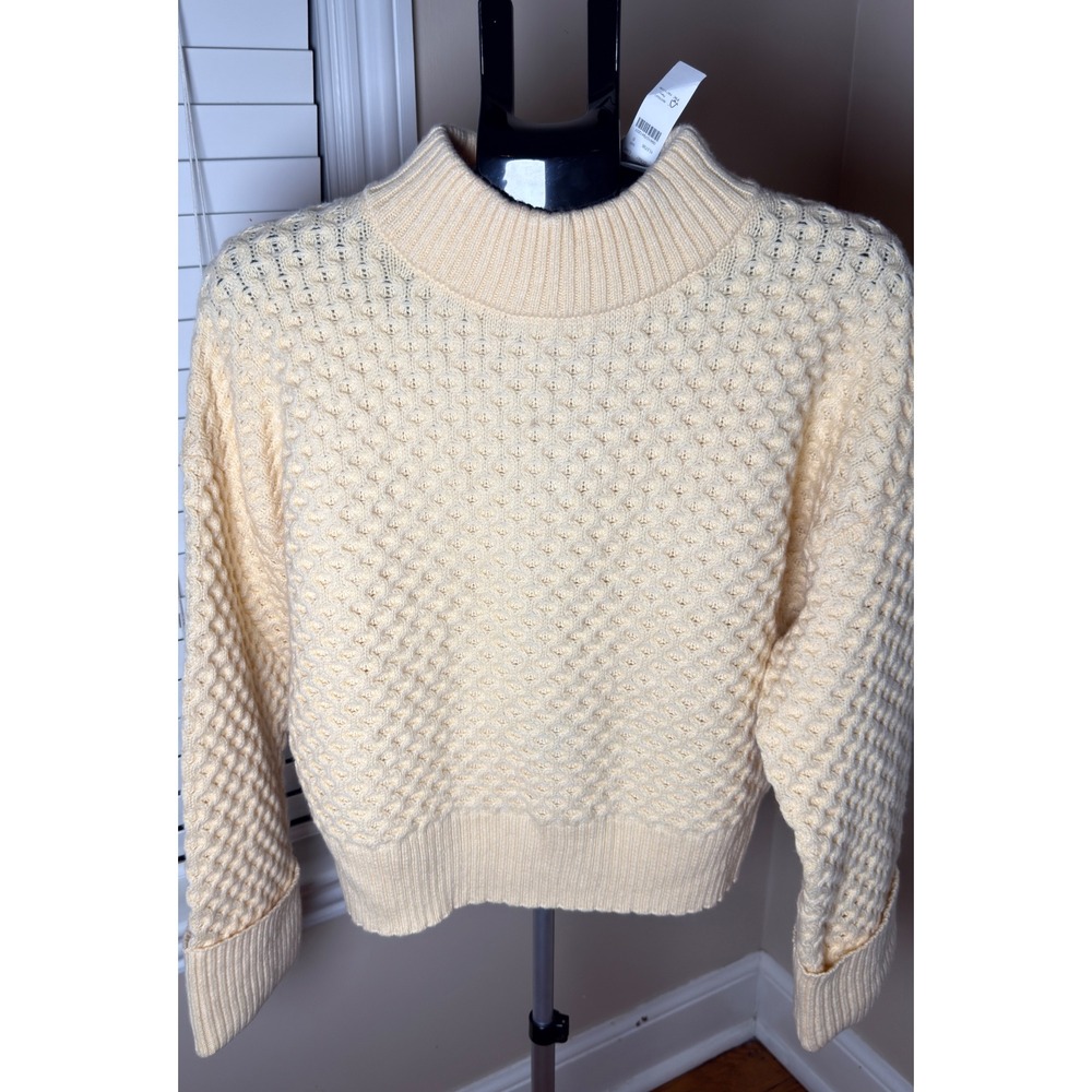 J.Crew Popcorn Honeycomb Stitch Lambswool Blend Sweater Cream Yellow CO597 Small